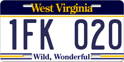 WV license plate 1FK020