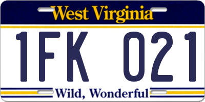WV license plate 1FK021