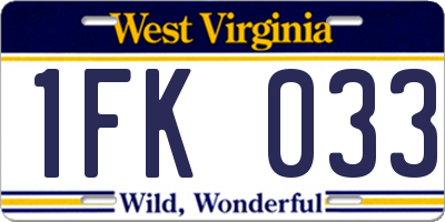 WV license plate 1FK033