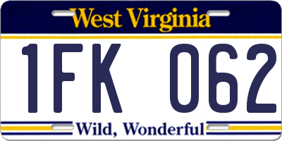 WV license plate 1FK062