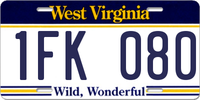 WV license plate 1FK080