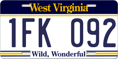 WV license plate 1FK092