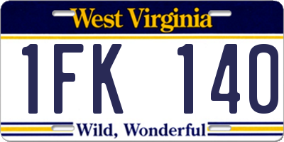 WV license plate 1FK140