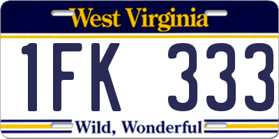 WV license plate 1FK333