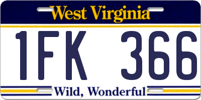 WV license plate 1FK366