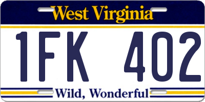 WV license plate 1FK402