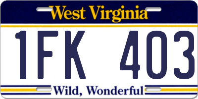 WV license plate 1FK403