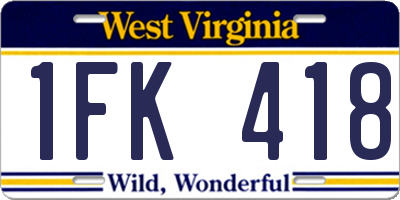 WV license plate 1FK418