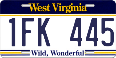 WV license plate 1FK445