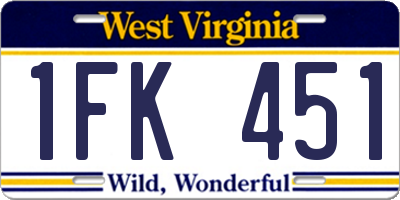 WV license plate 1FK451