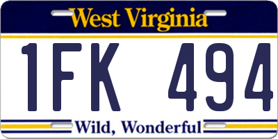 WV license plate 1FK494