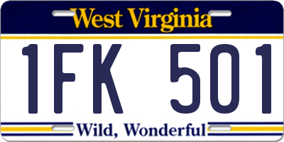 WV license plate 1FK501