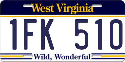 WV license plate 1FK510
