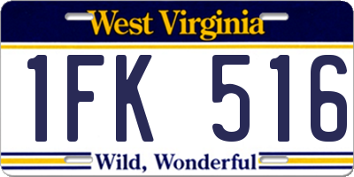 WV license plate 1FK516
