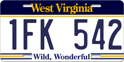 WV license plate 1FK542