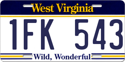 WV license plate 1FK543