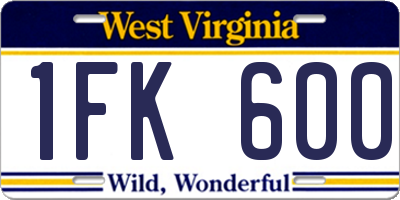 WV license plate 1FK600