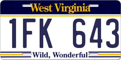 WV license plate 1FK643