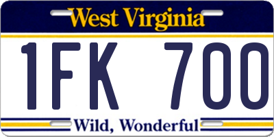 WV license plate 1FK700