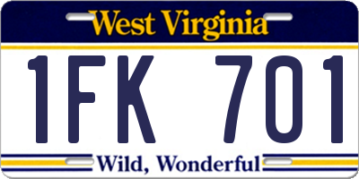 WV license plate 1FK701