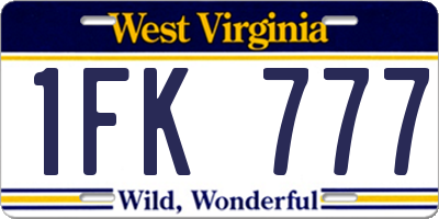 WV license plate 1FK777