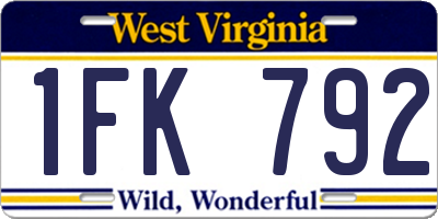 WV license plate 1FK792