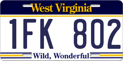 WV license plate 1FK802