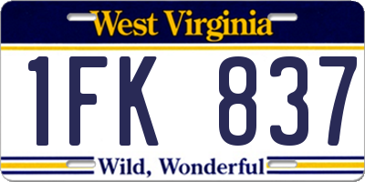 WV license plate 1FK837