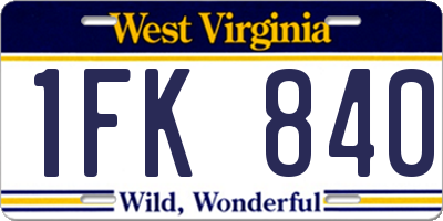 WV license plate 1FK840