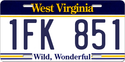 WV license plate 1FK851