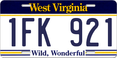 WV license plate 1FK921