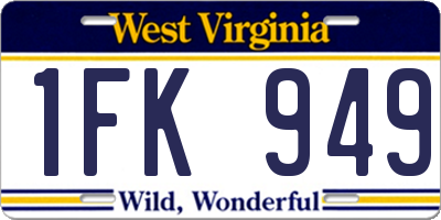 WV license plate 1FK949