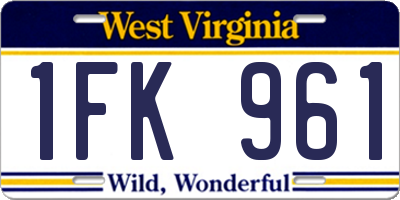 WV license plate 1FK961