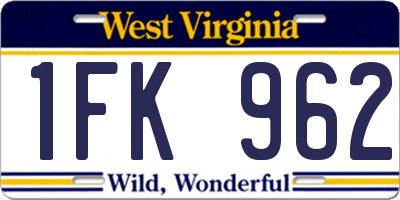 WV license plate 1FK962