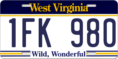 WV license plate 1FK980