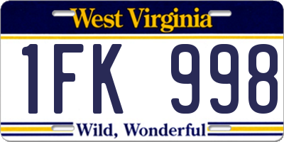 WV license plate 1FK998