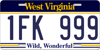 WV license plate 1FK999