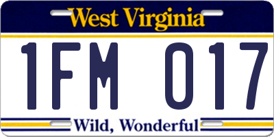 WV license plate 1FM017
