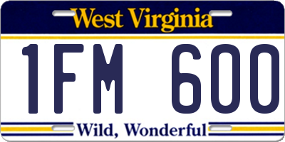 WV license plate 1FM600