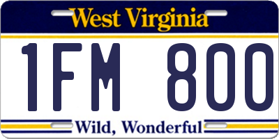 WV license plate 1FM800