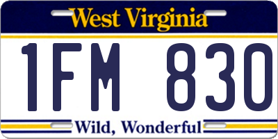 WV license plate 1FM830