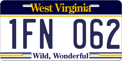 WV license plate 1FN062