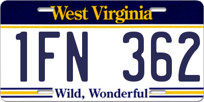 WV license plate 1FN362