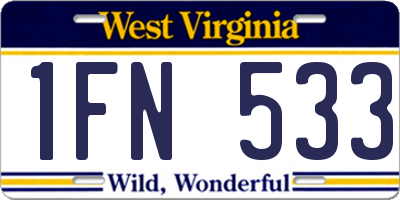 WV license plate 1FN533