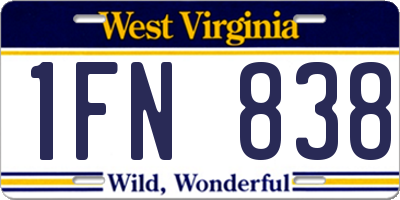 WV license plate 1FN838