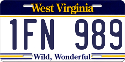 WV license plate 1FN989