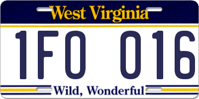 WV license plate 1FO016