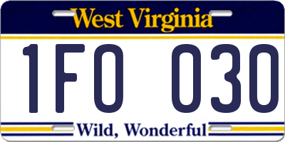 WV license plate 1FO030