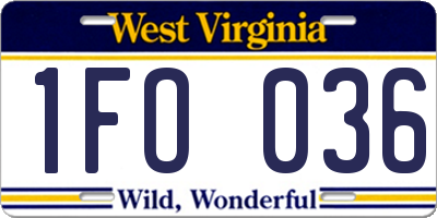 WV license plate 1FO036