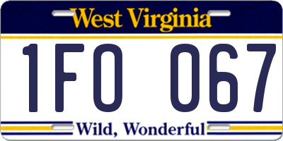 WV license plate 1FO067